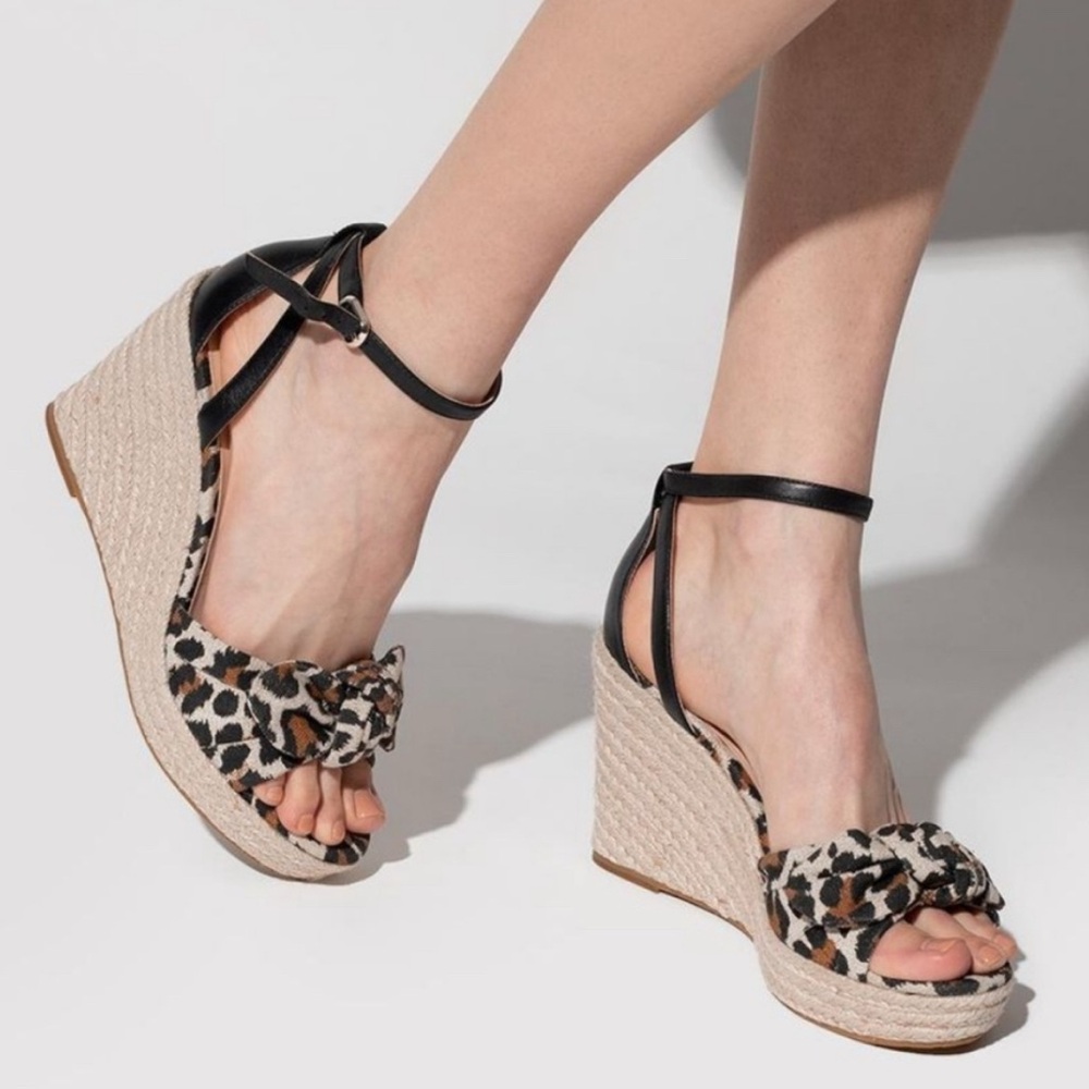 Kate spade Leopard Print Wedge Sandals with Black Straps